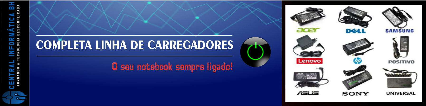 Central informática BH - Carregador de notebook, fonte de energia para notebook, Loja de informática na Av. Silva Lobo em Belo Horizonte.